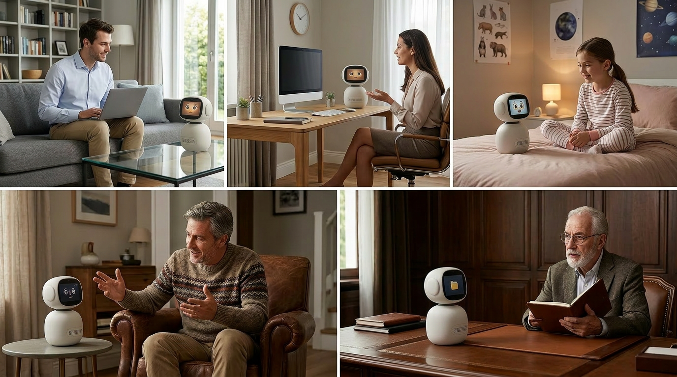 People interacting with a future IntelliMe companion concept