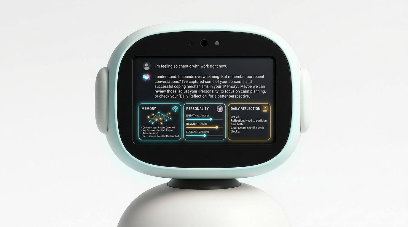 IntelliMe interface showing memory, personality and reflection